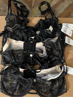 Set of 4 Parisa Black Lace Demi Bra with Sheer Floral Lace
